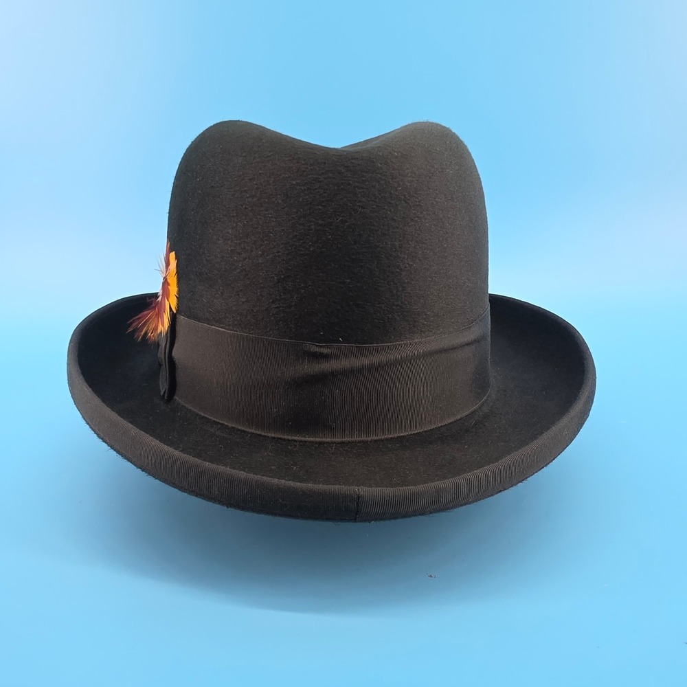 Biltmore Imperial Eleganza Hunter Green Felt Homburg Hat Feather Detail 7 1/2 - Picture 4 of 12